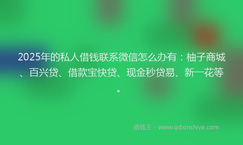 2025年的私人借钱联系微信怎么办有：柚子商城、百兴贷、借款宝快贷、现金秒贷易、新一花等。