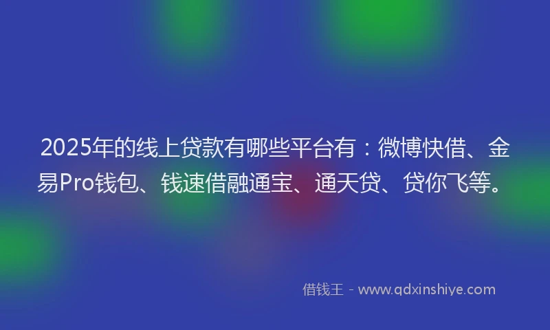 2025年的线上贷款有哪些平台有：微博快借、金易Pro钱包、钱速借融通宝、通天贷、贷你飞等。