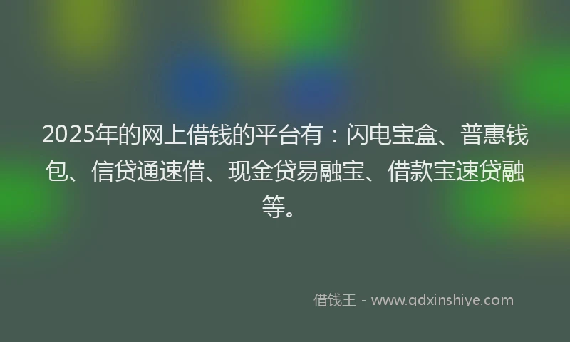 2025年的网上借钱的平台有：闪电宝盒、普惠钱包、信贷通速借、现金贷易融宝、借款宝速贷融等。