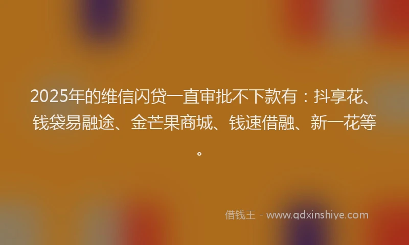 2025年的维信闪贷一直审批不下款有：抖享花、钱袋易融途、金芒果商城、钱速借融、新一花等。