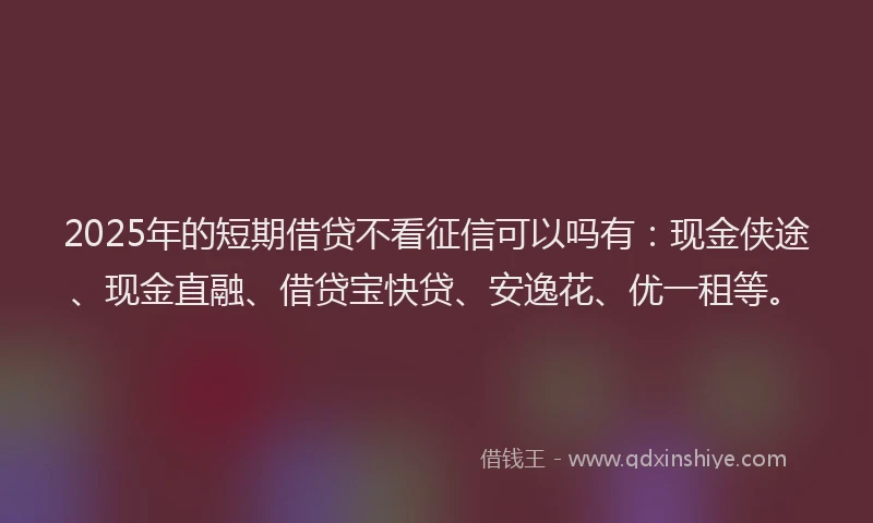 2025年的短期借贷不看征信可以吗有：现金侠途、现金直融、借贷宝快贷、安逸花、优一租等。