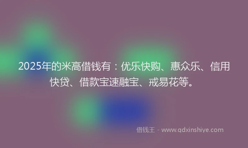 2025年的米高借钱有：优乐快购、惠众乐、信用快贷、借款宝速融宝、戒易花等。