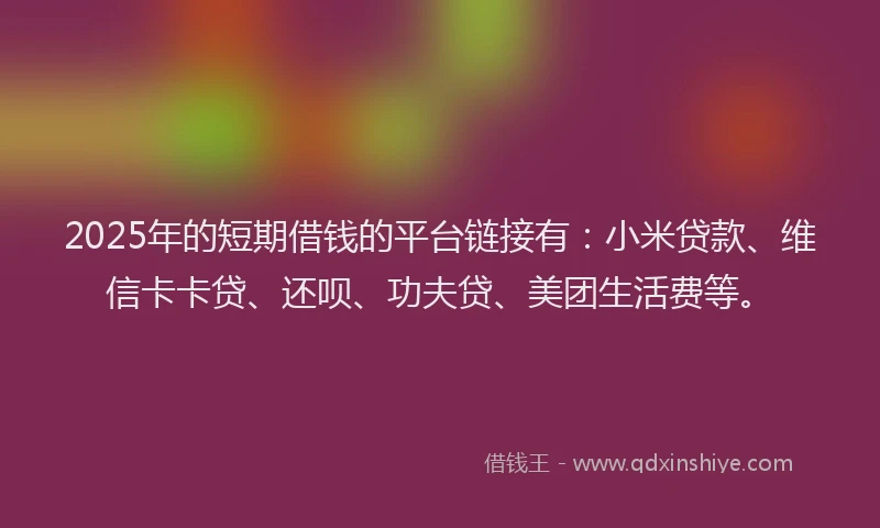 2025年的短期借钱的平台链接有：小米贷款、维信卡卡贷、还呗、功夫贷、美团生活费等。