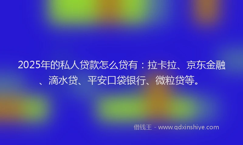 2025年的私人贷款怎么贷有：拉卡拉、京东金融、滴水贷、平安口袋银行、微粒贷等。