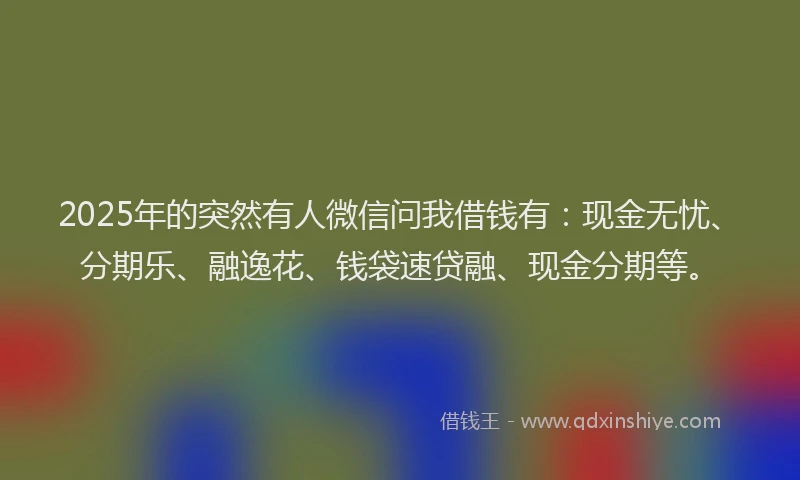 2025年的突然有人微信问我借钱有：现金无忧、分期乐、融逸花、钱袋速贷融、现金分期等。