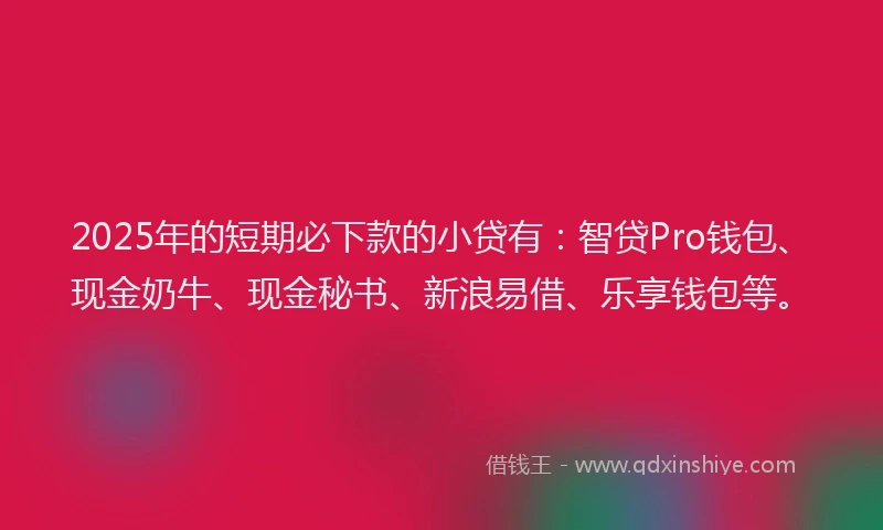 2025年的短期必下款的小贷有：智贷Pro钱包、现金奶牛、现金秘书、新浪易借、乐享钱包等。