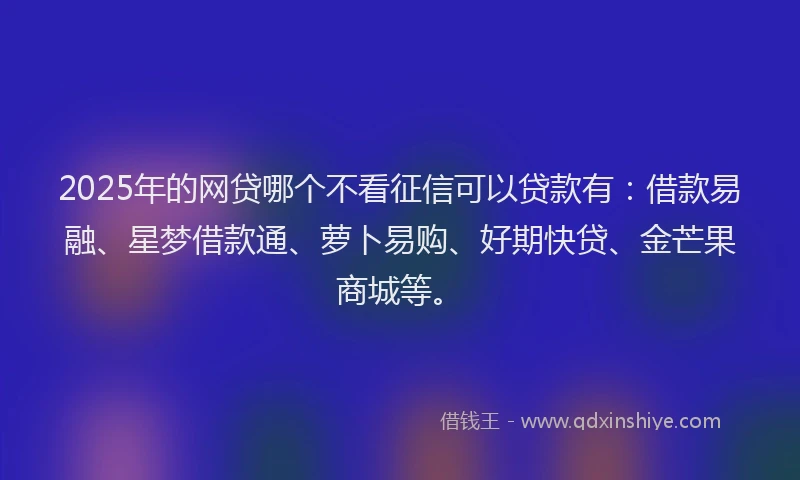 2025年的网贷哪个不看征信可以贷款有：借款易融、星梦借款通、萝卜易购、好期快贷、金芒果商城等。