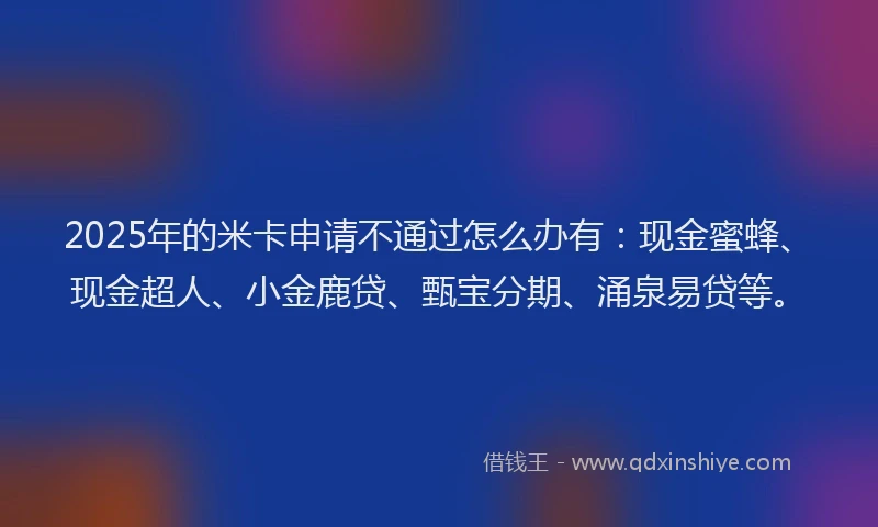 2025年的米卡申请不通过怎么办有：现金蜜蜂、现金超人、小金鹿贷、甄宝分期、涌泉易贷等。