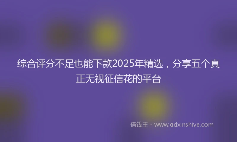 综合评分不足也能下款2025年精选，分享五个真正无视征信花的平台