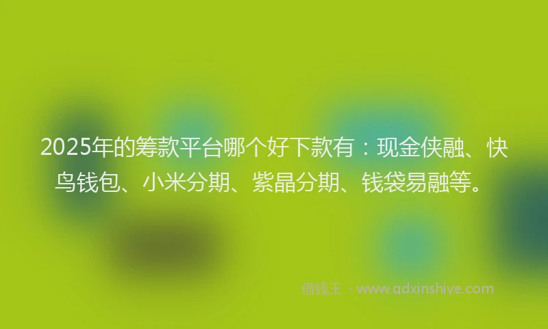 2025年的筹款平台哪个好下款有：现金侠融、快鸟钱包、小米分期、紫晶分期、钱袋易融等。