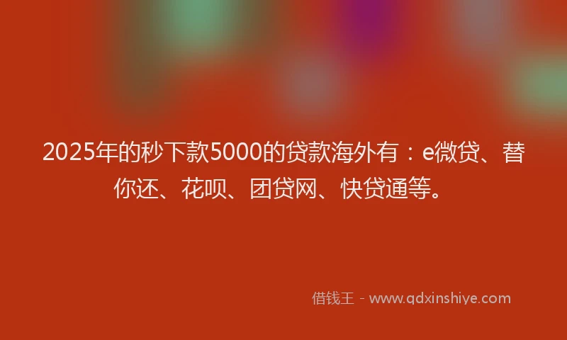 2025年的秒下款5000的贷款海外有：e微贷、替你还、花呗、团贷网、快贷通等。
