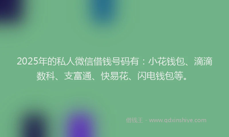 2025年的私人微信借钱号码有：小花钱包、滴滴数科、支富通、快易花、闪电钱包等。