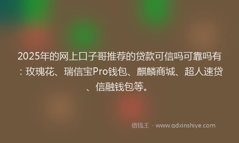 2025年的网上口子哥推荐的贷款可信吗可靠吗有：玫瑰花、瑞信宝Pro钱包、麒麟商城、超人速贷、信融钱包等。
