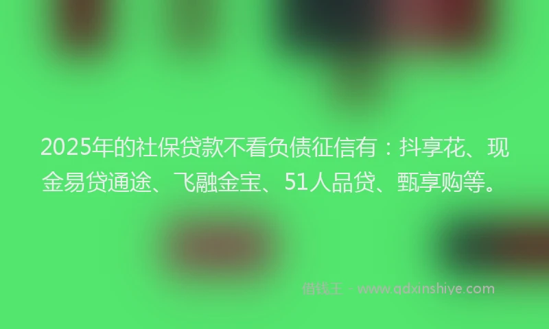 2025年的社保贷款不看负债征信有：抖享花、现金易贷通途、飞融金宝、51人品贷、甄享购等。