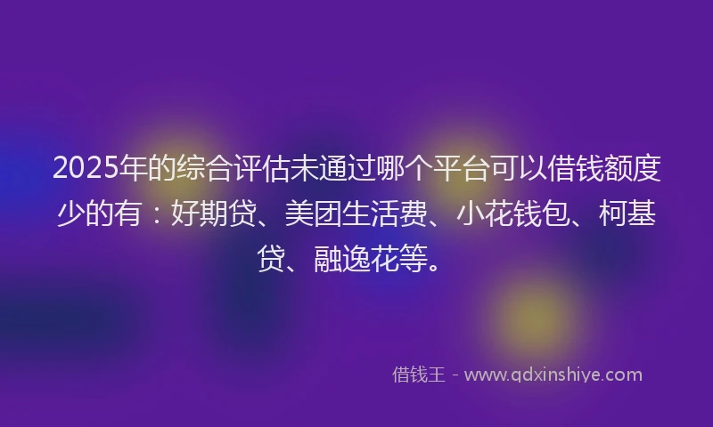 2025年的综合评估未通过哪个平台可以借钱额度少的有：好期贷、美团生活费、小花钱包、柯基贷、融逸花等。