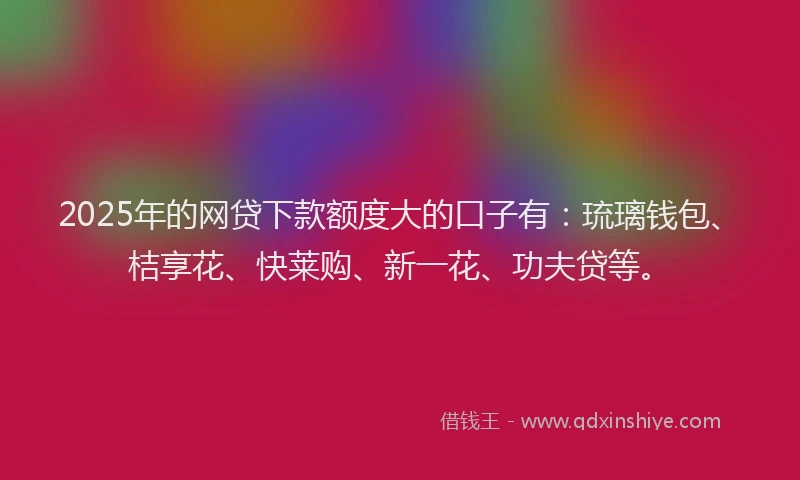 2025年的网贷下款额度大的口子有：琉璃钱包、桔享花、快莱购、新一花、功夫贷等。
