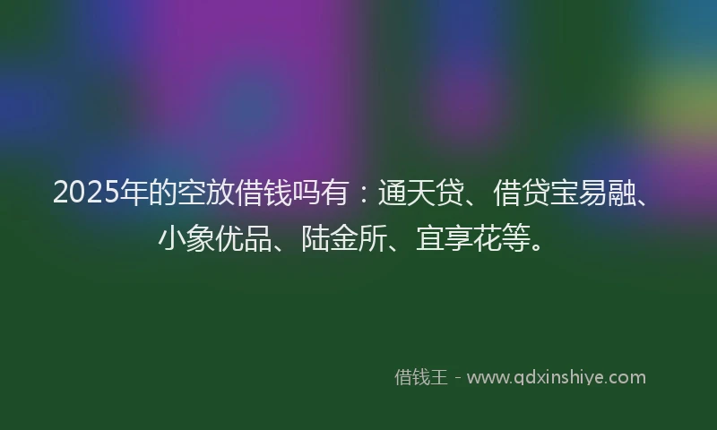 2025年的空放借钱吗有：通天贷、借贷宝易融、小象优品、陆金所、宜享花等。