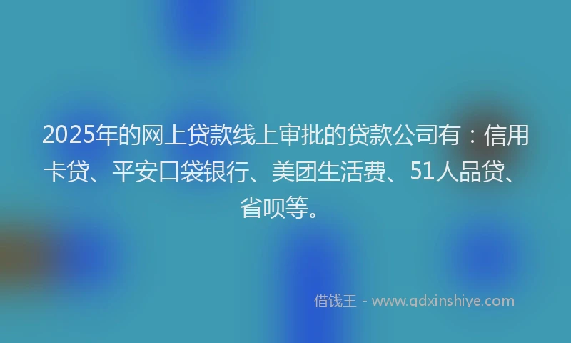 2025年的网上贷款线上审批的贷款公司有：信用卡贷、平安口袋银行、美团生活费、51人品贷、省呗等。