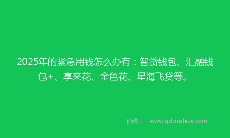 2025年的紧急用钱怎么办有：智贷钱包、汇融钱包+、享来花、金色花、星海飞贷等。