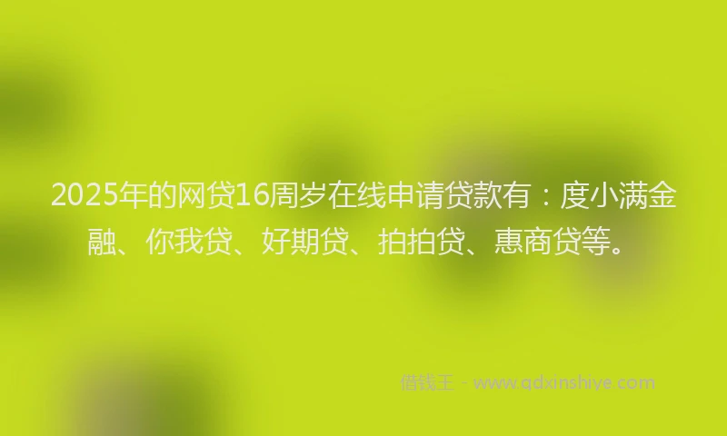 2025年的网贷16周岁在线申请贷款有：度小满金融、你我贷、好期贷、拍拍贷、惠商贷等。