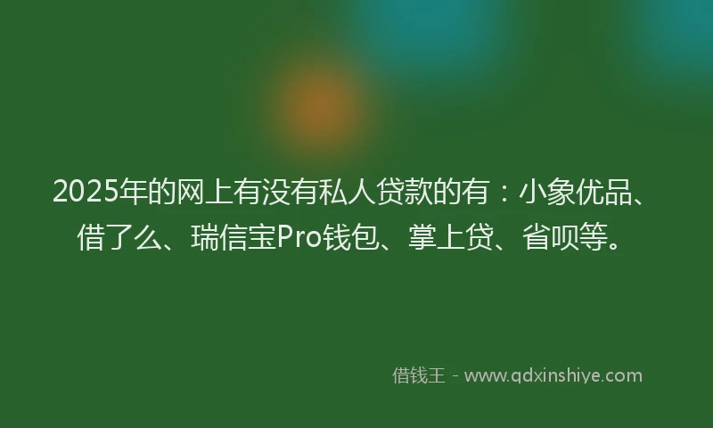2025年的网上有没有私人贷款的有：小象优品、借了么、瑞信宝Pro钱包、掌上贷、省呗等。