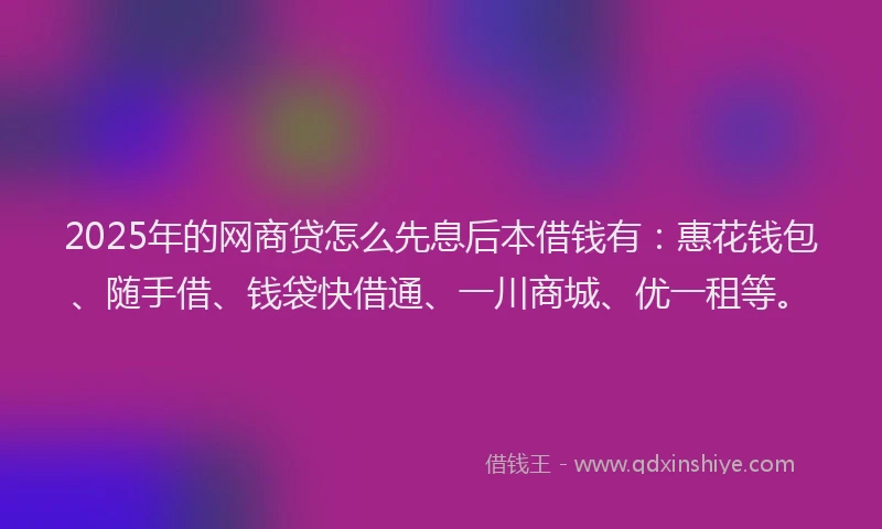 2025年的网商贷怎么先息后本借钱有：惠花钱包、随手借、钱袋快借通、一川商城、优一租等。