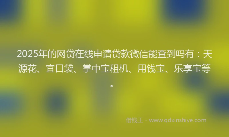 2025年的网贷在线申请贷款微信能查到吗有：天源花、宜口袋、掌中宝租机、用钱宝、乐享宝等。