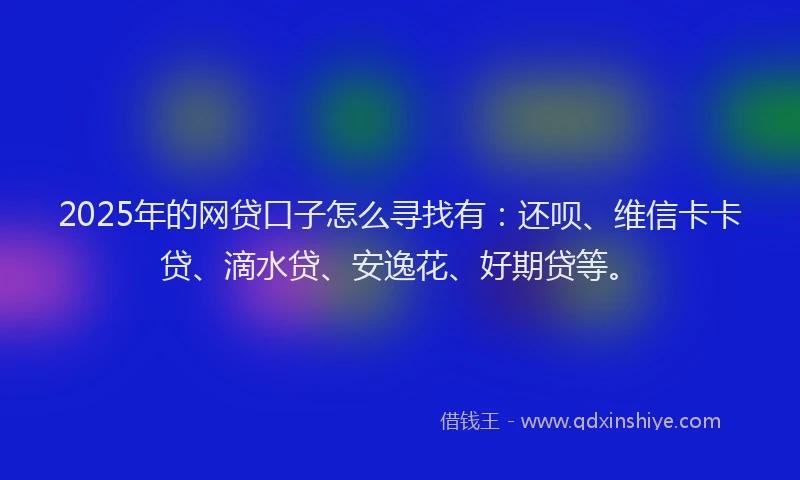 2025年的网贷口子怎么寻找有：还呗、维信卡卡贷、滴水贷、安逸花、好期贷等。