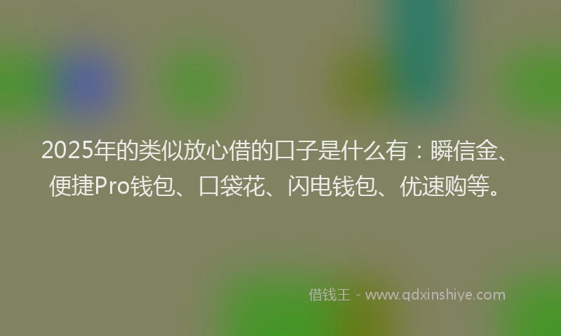 2025年的类似放心借的口子是什么有：瞬信金、便捷Pro钱包、口袋花、闪电钱包、优速购等。