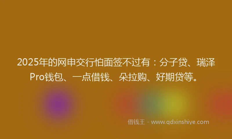 2025年的网申交行怕面签不过有：分子贷、瑞泽Pro钱包、一点借钱、朵拉购、好期贷等。