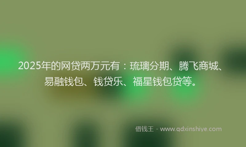 2025年的网贷两万元有：琉璃分期、腾飞商城、易融钱包、钱贷乐、福星钱包贷等。
