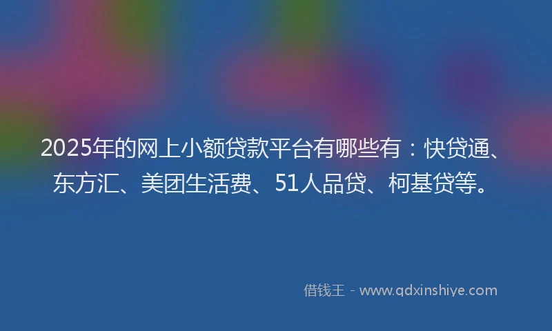 2025年的网上小额贷款平台有哪些有：快贷通、东方汇、美团生活费、51人品贷、柯基贷等。