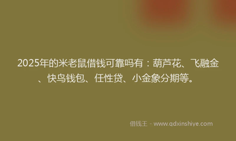 2025年的米老鼠借钱可靠吗有：葫芦花、飞融金、快鸟钱包、任性贷、小金象分期等。
