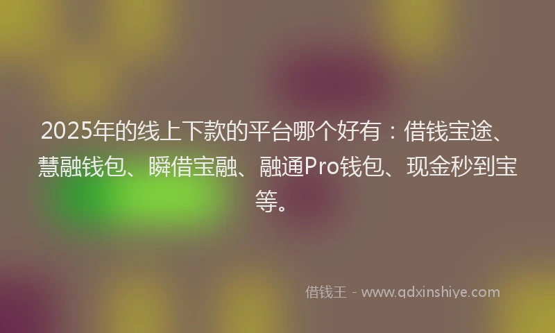 2025年的线上下款的平台哪个好有：借钱宝途、慧融钱包、瞬借宝融、融通Pro钱包、现金秒到宝等。