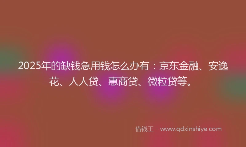 2025年的缺钱急用钱怎么办有：京东金融、安逸花、人人贷、惠商贷、微粒贷等。