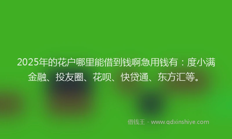 2025年的花户哪里能借到钱啊急用钱有:度小满金融、投友圈、花呗、快贷通、东方汇等。