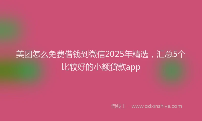 美团怎么免费借钱到微信2025年精选，汇总5个比较好的小额贷款app