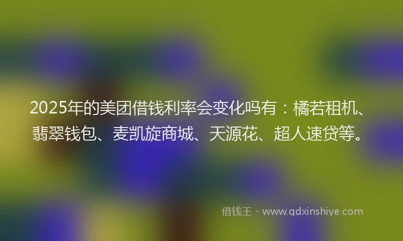 2025年的美团借钱利率会变化吗有：橘若租机、翡翠钱包、麦凯旋商城、天源花、超人速贷等。