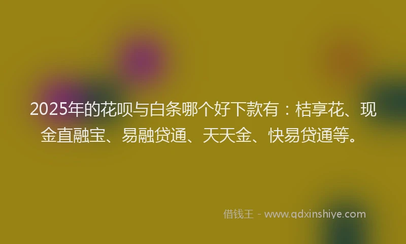 2025年的花呗与白条哪个好下款有：桔享花、现金直融宝、易融贷通、天天金、快易贷通等。