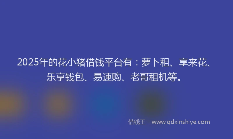 2025年的花小猪借钱平台有：萝卜租、享来花、乐享钱包、易速购、老哥租机等。