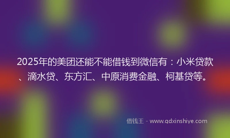 2025年的美团还能不能借钱到微信有：小米贷款、滴水贷、东方汇、中原消费金融、柯基贷等。