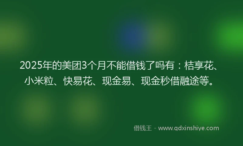 2025年的美团3个月不能借钱了吗有：桔享花、小米粒、快易花、现金易、现金秒借融途等。