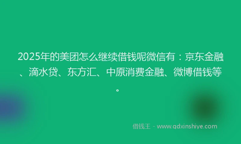 2025年的美团怎么继续借钱呢微信有：京东金融、滴水贷、东方汇、中原消费金融、微博借钱等。