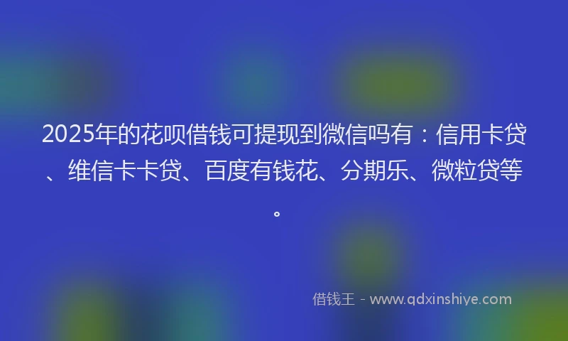 2025年的花呗借钱可提现到微信吗有：信用卡贷、维信卡卡贷、百度有钱花、分期乐、微粒贷等。