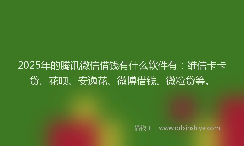 2025年的腾讯微信借钱有什么软件有：维信卡卡贷、花呗、安逸花、微博借钱、微粒贷等。