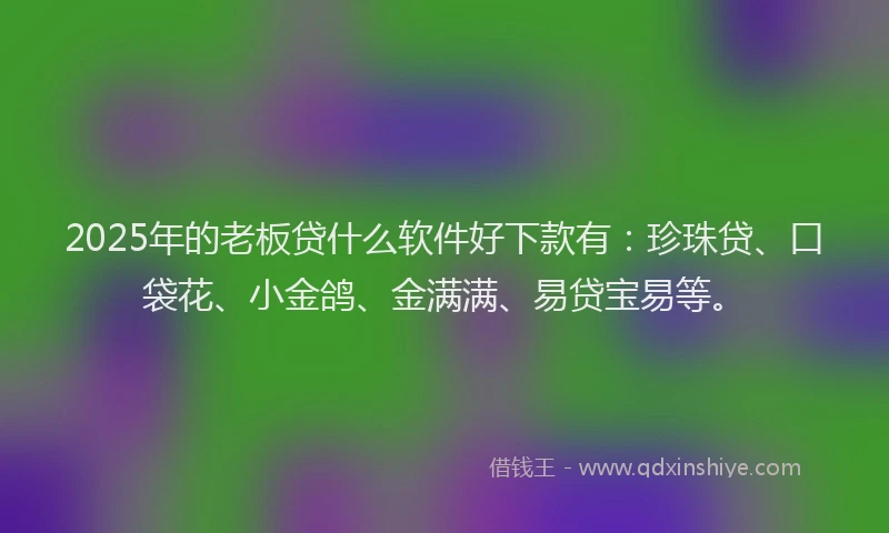 2025年的老板贷什么软件好下款有：珍珠贷、口袋花、小金鸽、金满满、易贷宝易等。