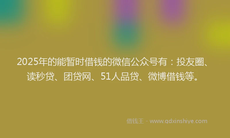 2025年的能暂时借钱的微信公众号有：投友圈、读秒贷、团贷网、51人品贷、微博借钱等。