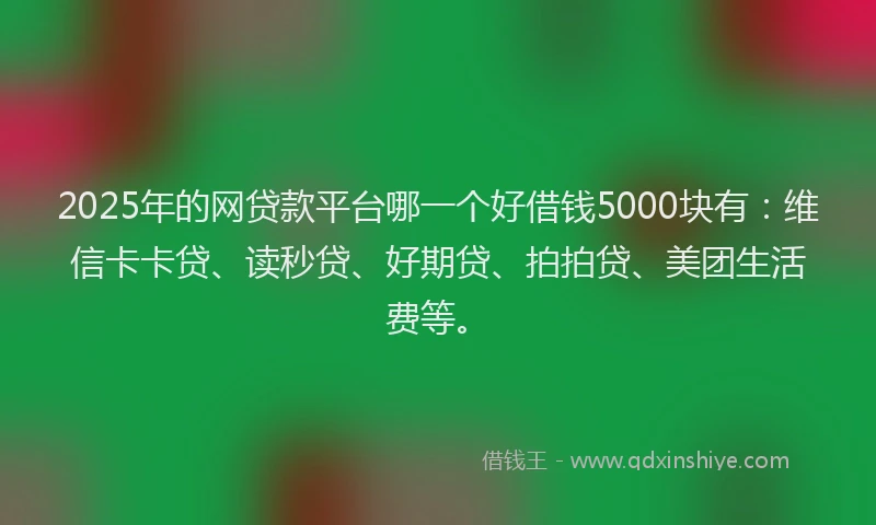 2025年的网贷款平台哪一个好借钱5000块有：维信卡卡贷、读秒贷、好期贷、拍拍贷、美团生活费等。