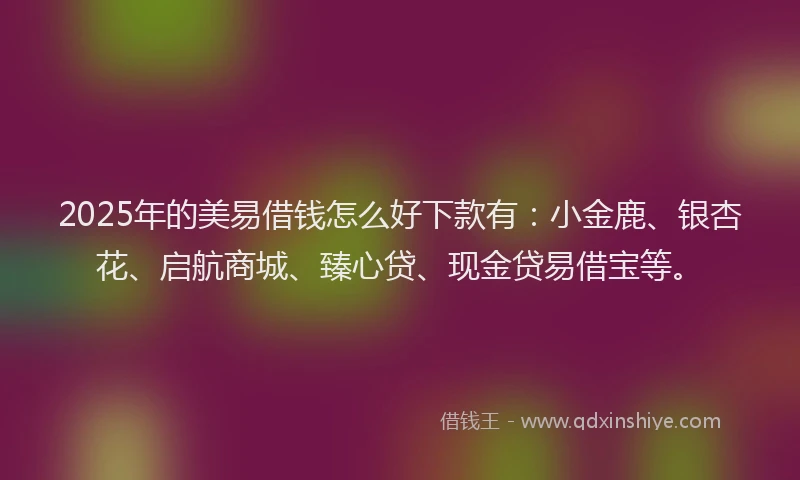 2025年的美易借钱怎么好下款有：小金鹿、银杏花、启航商城、臻心贷、现金贷易借宝等。