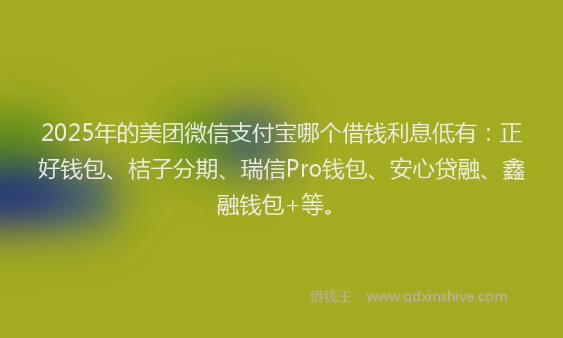 2025年的美团微信支付宝哪个借钱利息低有：正好钱包、桔子分期、瑞信Pro钱包、安心贷融、鑫融钱包+等。